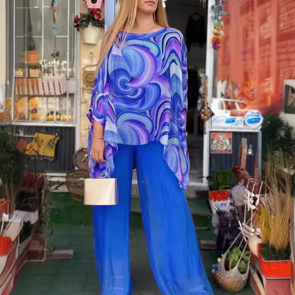 Women Fashion Trousers Two Piece Set For Women 2024 Summer Loose Casual Print Blouse Elegant 2 Piece Sets Woman Tops+Pants Suit Good Vibrations