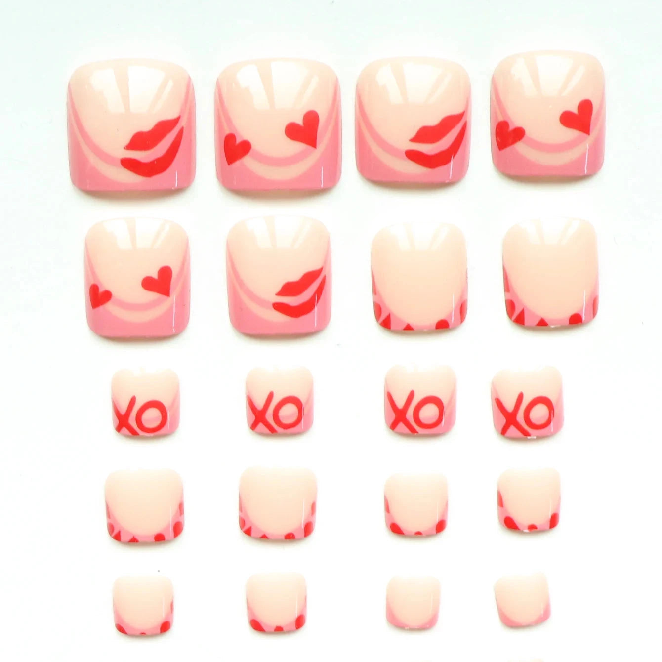 24pcs French Fake Toenails Pink Gradient Full Cover Short Square Toe Nails Foot Nails Tips for Women Girls Good Vibrations