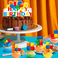 Building Blocks Cake Topper, 24 Pcs Building Block Birthday Party Cupcake Toppers + 1 Pcs Building Block Birthday Cake Topper Good Vibrations