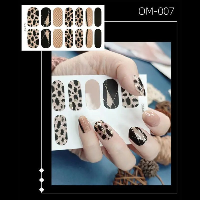 14 Strips Leopard Print Semi-Cured Gel Nail Decals 3D Gradient Waterproof Full Cover Flakes Nail Sticker DIY Adhesive Nail Wraps Good Vibrations