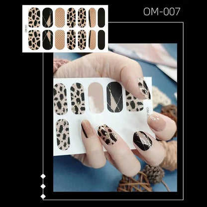 14 Strips Leopard Print Semi-Cured Gel Nail Decals 3D Gradient Waterproof Full Cover Flakes Nail Sticker DIY Adhesive Nail Wraps Good Vibrations