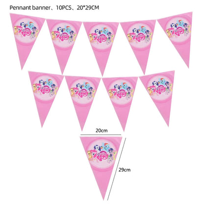 My Little Pony themed children's birthday party supplies, girls' first birthday tablecloth, tableware, paper cups, flag-raising Good Vibrations