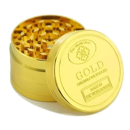 Gold herb grinder, zinc alloy, 40mm tobacco crusher, kitchen cigarette accessory.
