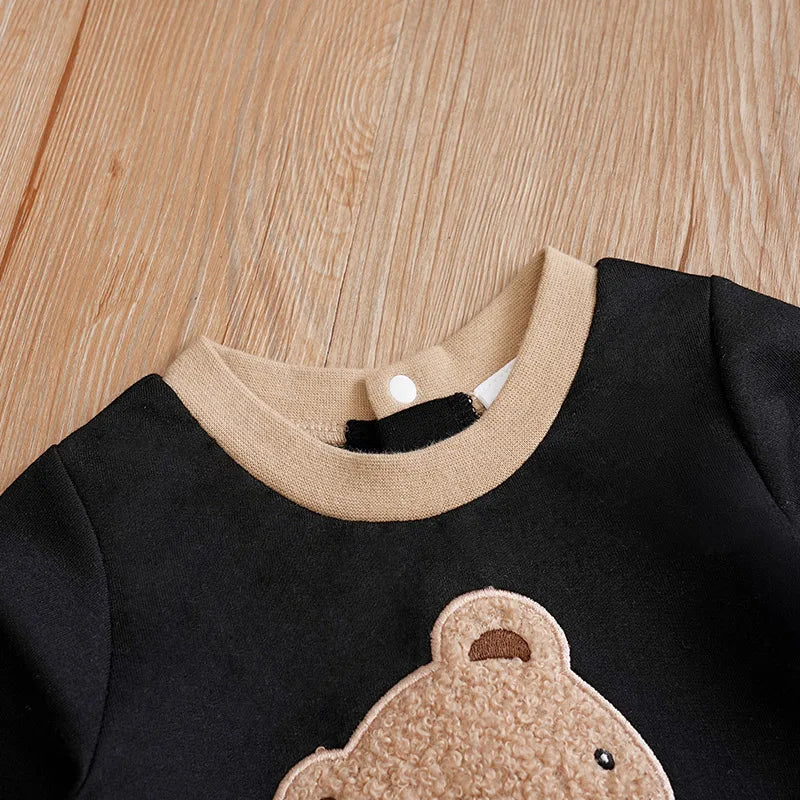 Baby Jumpsuit Cute Cartoon Teddy Bear Short Plush Embroidery Comfortable Spring And Autumn Long Sleeves 0-18m Newborn Clothes Good Vibrations