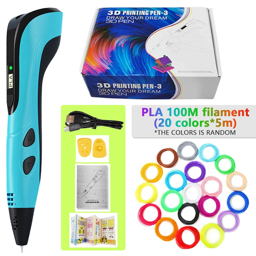 3d Pen for kids Creatived Toy DIY 3D Printing Pen Type-C Rechargeable 3D Pens Set with 200M PLA Filament for Children Gift Good Vibrations