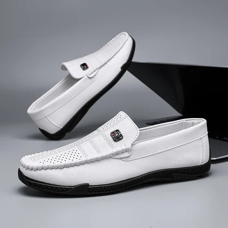 Fashion Leather Men Casual Shoes Slip on Italian Formal Loafers Luxury Brand Comfortable Men Soft Male Driving Shoes Moccasins Good Vibrations