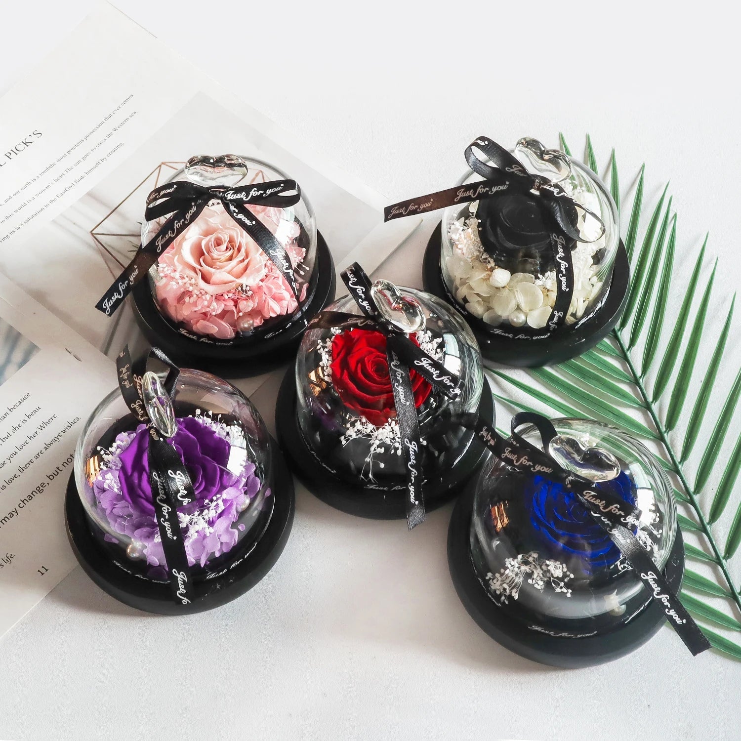 Gifts for Girls Eternal Flowers In Heart Glass Dome with Led Light Forever Preserved Rose Wedding Gift for Mom Women Girlfriend Good Vibrations