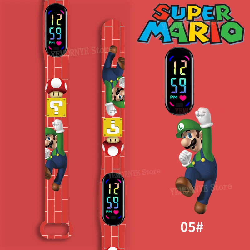 Mario Bros Children's Watches Action Figures Luigi Princess Peach Yoshi Bowser kids Sport Wristband Waterproof Digital Watch Toy Good Vibrations