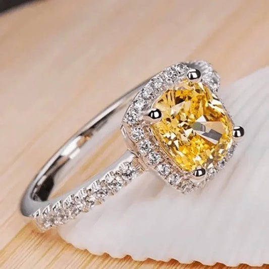 New Elegant Yellow Cubic Zirconia Women Rings Luxury Wedding Anniversary Party Lady's  Accessories Bright Fashion Jewelry Good Vibrations
