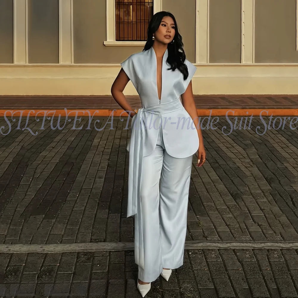 Modern Women Suits For Wedding Business Fashion 2 Pieces Sets Elegant Women's Sets Outfits Short Sleeves Jacket Pants Customized Good Vibrations