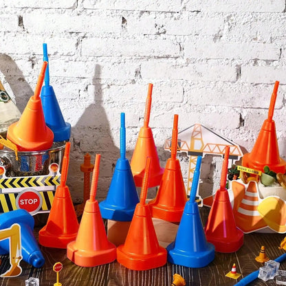 8 Plastic Racing Car Party Cup With Straw, Building Shaped Cup, Cone Party Cup, Birthday Gift, Great For Traffic Theme Party Good Vibrations