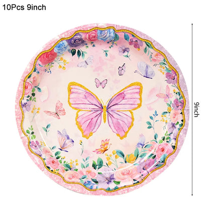 Butterfly Disposable Tableware Set Paper Plate Cup Napkins Pink Butterfly Birthday Party Decoration Baby Shower Wedding Supplies Good Vibrations