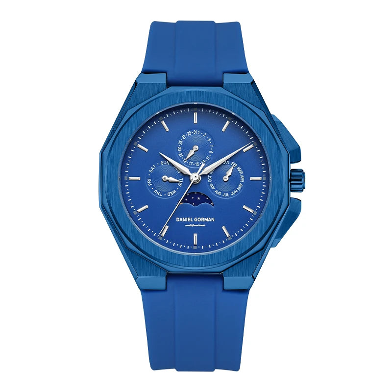 Sporty Men Wristwatch Chronograph Watch Function 3 Eyes Luminous hands Stainless Steel Case Soft Silicone Strap Reloj Good Vibrations
