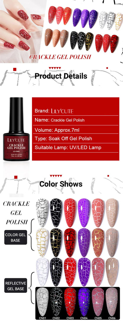 LILYCUTE 7ml Crackle Gel Nail Polish Quick Dry Marble Cracking Effect Gel Semi Permanent Soak Off Nail Art Varnish Manicure Good Vibrations