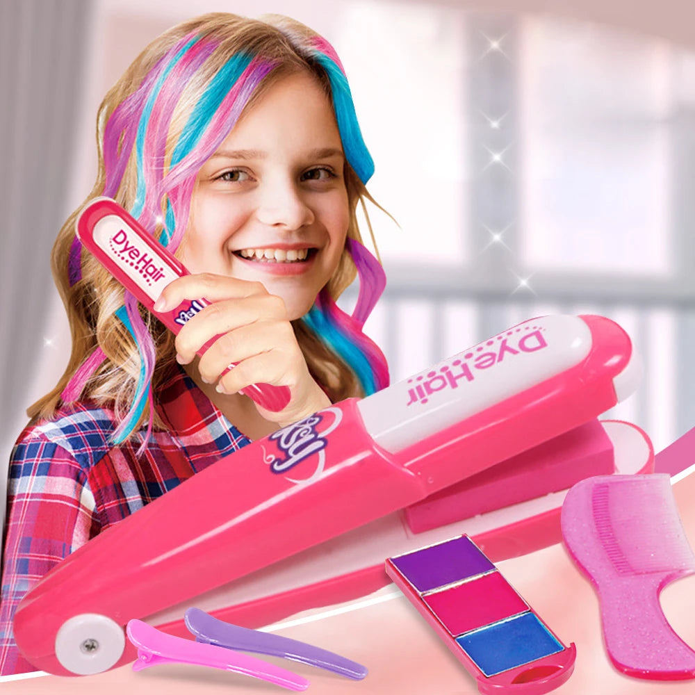Children's Simulated Hair Dyeing Stick Set DIY Hair and Makeup Tools Girl's House Hair Accessories and Makeup Toy Gifts Good Vibrations