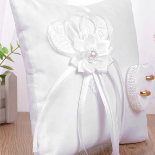 Wedding Ring Pillow Elegant Heart Bowknot Ring Bearer Pillow Portable Wedding Supplies