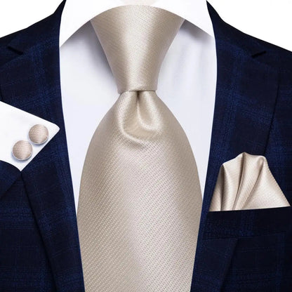 Hi-Tie Champagne Gold Striped Paisley Solid Men Silk Wedding Tie Fashion Design Necktie For Men Hanky Cufflink Business Party Good Vibrations