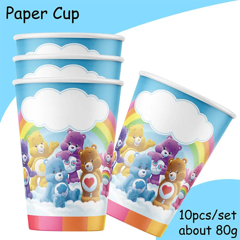 Care Bear Party Supplies Disposable Plate  Napkin Tablecloth Cake Topper Gifts Bag Kids for Birthday Party Decorations Set Gifts Good Vibrations
