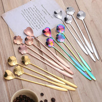 4Pcs Flower Spoon Set Small Teaspoon Coffee Spoon Cute Ice Cream Dessert Spoon Silver Gold Stainless Steel Tableware Accessories Good Vibrations