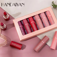 HANDAIYAN 6Pcs/Box Velvet Matte Lipstick Kit Lips Makeup Nude Lip Stick Make Up Cosmetics Foggy Matt Tint Lip Balm Cream Pigment Good Vibrations