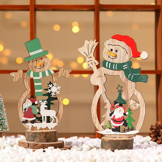 Christmas Decoration DIY Wooden Crafts Creative Ornaments Santa Claus Snowman Reindeer Christmas Desktop Decoration Gifts Good Vibrations
