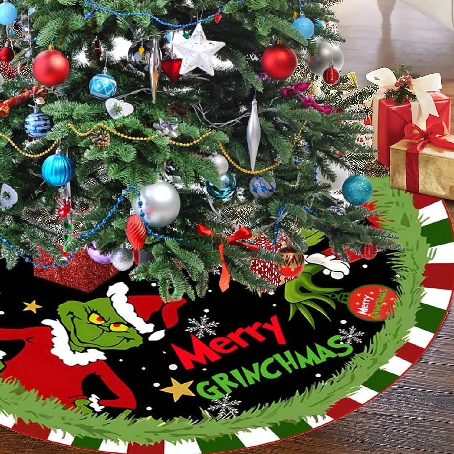 Christmas Tree Skirt 48 inch - Xmas Tree Ornaments - Christmas Ornament - Perfect Holiday Decor for Festive Celebrations Good Vibrations