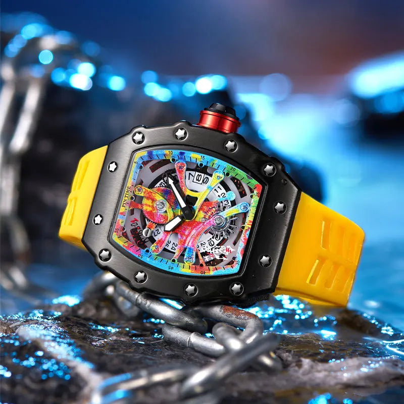 Fashion Mechanical Man Watches Classic Colorful RM Desgin Automatic Visable Wristwatch Causal Men Watch Rubber Strap Belt Good Vibrations