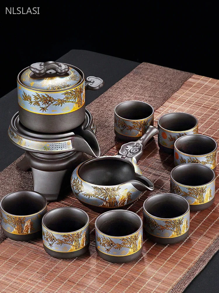 Chinese Purple Clay Tea Infuser Rotary Automatic Water Tea Set Beauty Teapot and Cup Set Traditional Zisha Tea Accessories Good Vibrations