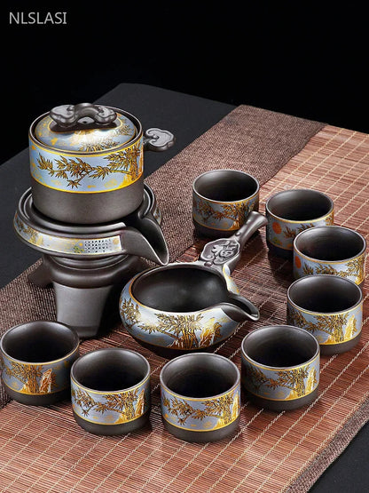Chinese Purple Clay Tea Infuser Rotary Automatic Water Tea Set Beauty Teapot and Cup Set Traditional Zisha Tea Accessories Good Vibrations