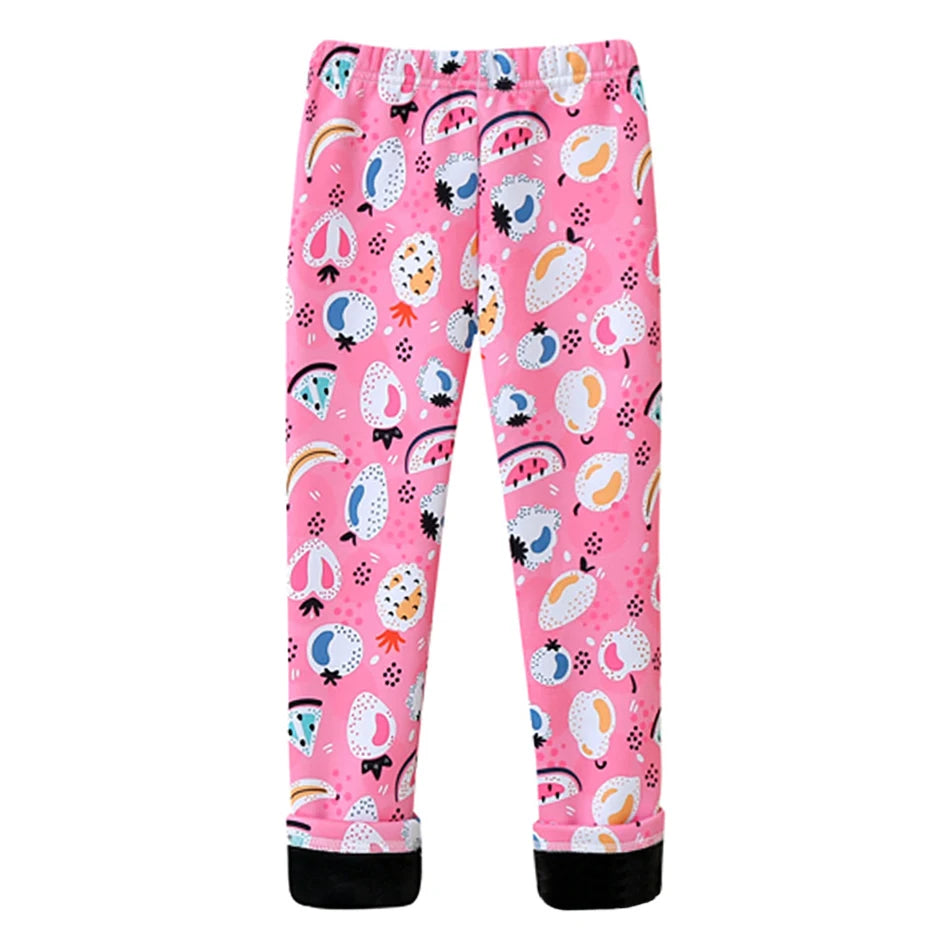 Girls Warm Plush Long Pants for Autumn Spring Cartoon Butterfly Striped Soft Cozy Leggings Fleece-Lined Bottoms Kids Casual Wear Good Vibrations
