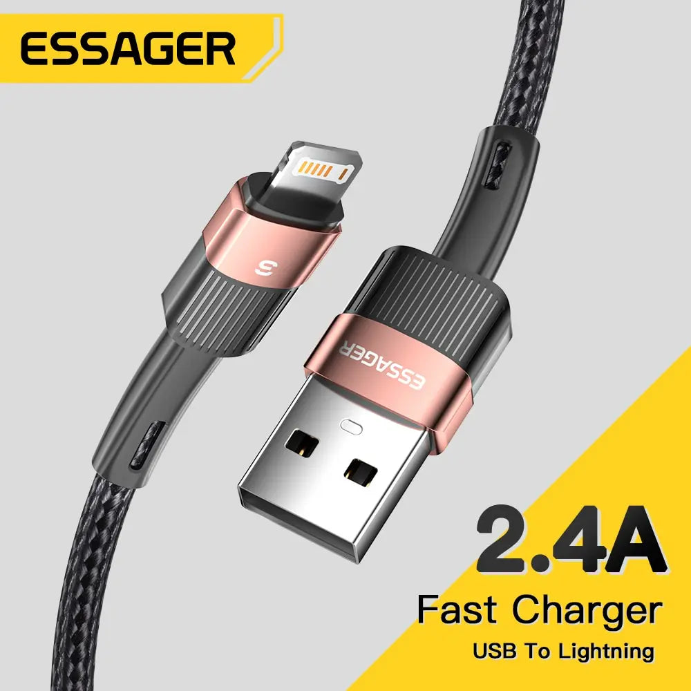 Essager Fast Charging For iPhone Usb Cable 11 12 13 Pro Max Mini Xs Xr X SE 8 7 6 Plus 6s 5 5s 2.4A Wire For iPhone Charger Cord Good Vibrations