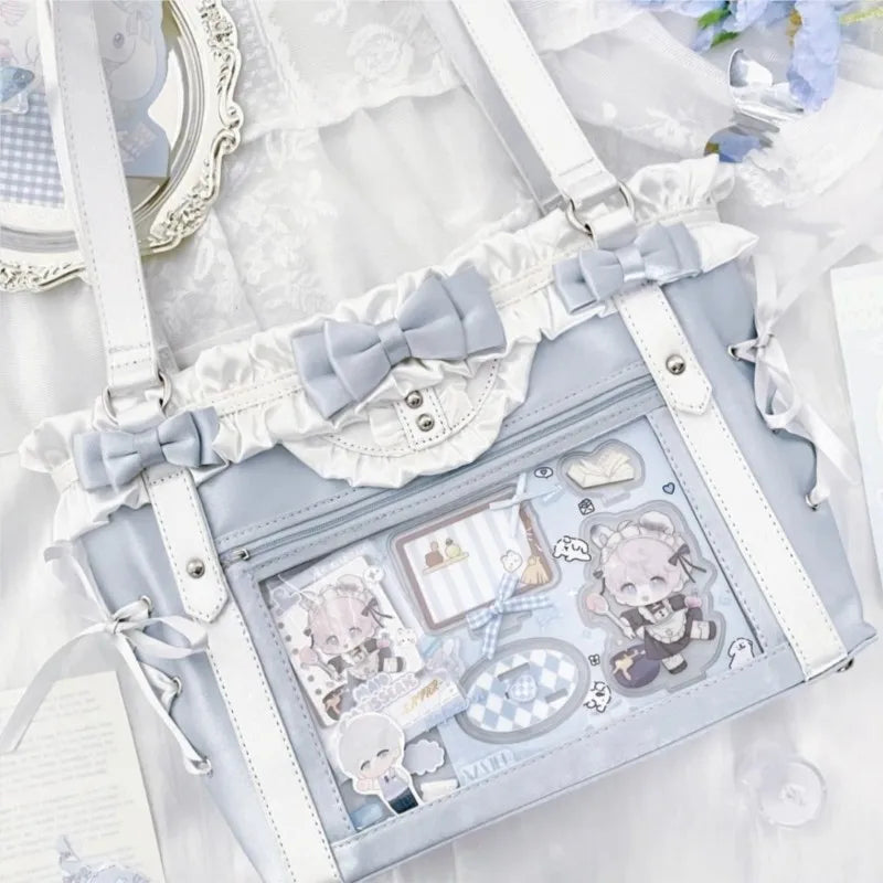 JIAERDI Lolita Cute Bow Shoulder Bag Ladies Harajuku Leather Square Large Capacity Ita Bag Anime Handle Purse Y2K Tote Bag 2025 Good Vibrations