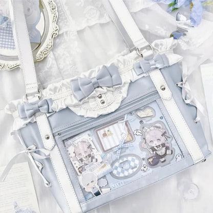 JIAERDI Lolita Cute Bow Shoulder Bag Ladies Harajuku Leather Square Large Capacity Ita Bag Anime Handle Purse Y2K Tote Bag 2025 Good Vibrations