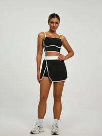 Women's Athletic Set: Padded Crop Top (Built - in Bra) & Skort with Hidden Side Pockets, Moisture - Wicking Fabric for Tennis, G Good Vibrations