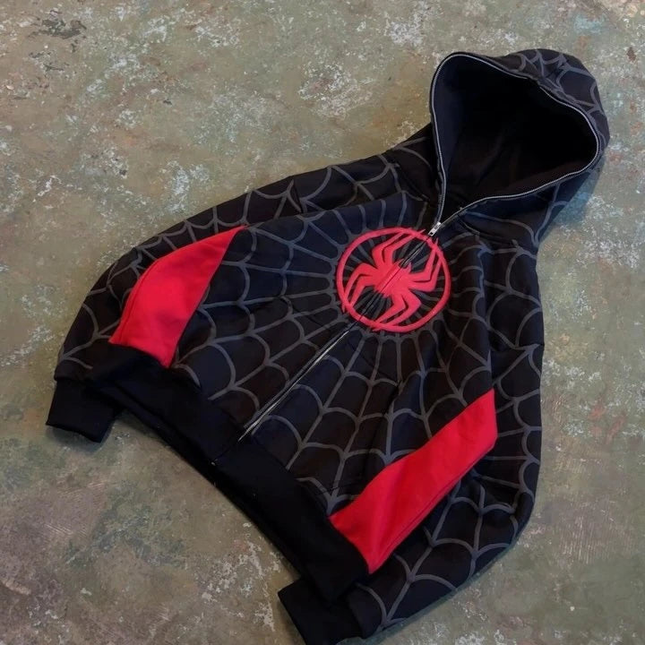American Spider 3D Foaming Embroidery Zipper Hoodie Y2K Retro Gothic Harajuku Women Zip Up Jacket Hoodies Sweatshirt Men Clothes Good Vibrations