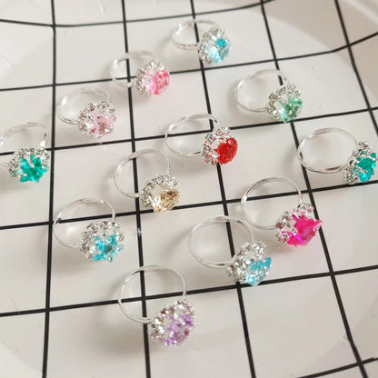 12/36PCS/set Adjustable Kids Crystal Rings Jewelry Heart Star Square Open Finger Ring For Children Girl Party Gift Good Vibrations