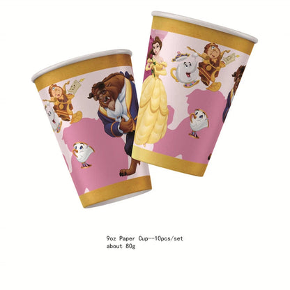 12pcs Cartoon Anime Beauty and the beast Princess Cake Topper Theme candy bar Cupcake Toppers baby shower kids birthday Party Good Vibrations