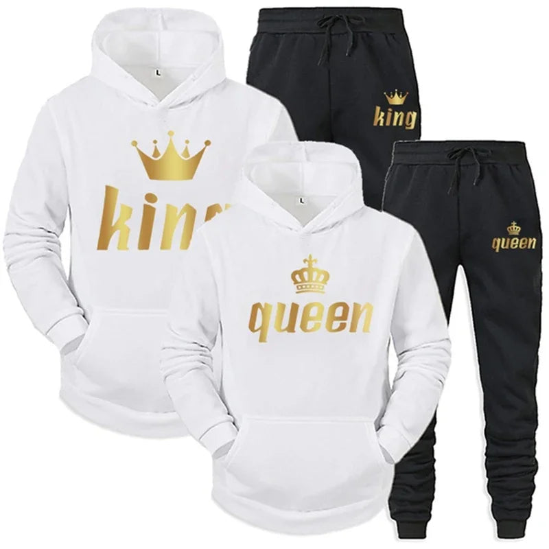 King And Queen Couple Outfit Hoodie and Jogger Pants High Quality Men Women Daily Casual Sport Jogging Suit King Queen Tracksuit Good Vibrations