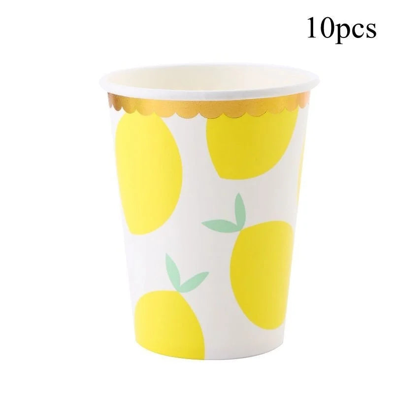Lemon Disposable Tableware Paper Cups Plates Cake Toppers for Summer Lemon Happy Birthday Pool Party Decoration DIY Cake Supply Good Vibrations
