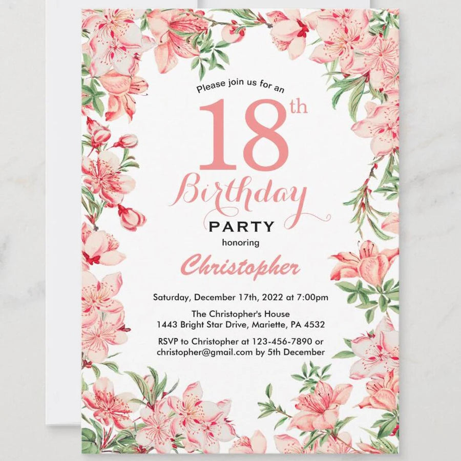 5/20/100pcs 18th birthday invitations, Watercolor Blue Floral birthday invitations 18, Sunflower Birthday Invitation Good Vibrations