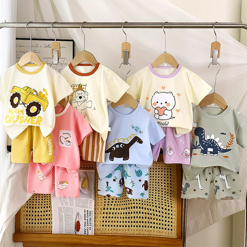 Summer Kids Boys Clothes Set Cartoon 2Pcs Children T Shirt Tops Shorts Kids Loungewear Suit Sports Baby Outfit Set Good Vibrations