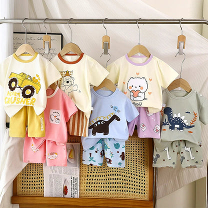 Summer Kids Boys Clothes Set Cartoon 2Pcs Children T Shirt Tops Shorts Kids Loungewear Suit Sports Baby Outfit Set Good Vibrations
