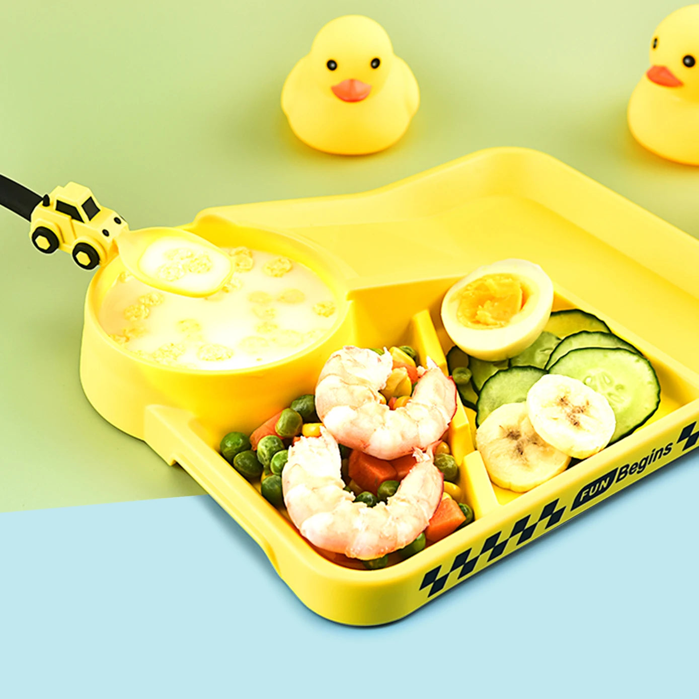 Children's Feeding Dish Set of Dishes for Baby Stuff Suction Cup Plate Aesthetic Tableware for Kids Plates Utensils Dinner Kit Good Vibrations