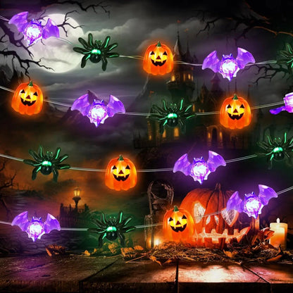 1pc LED Halloween Pumpkin Spider Bat String Light Battery Operated Waterproof Indoor And Outdoor Spooky Atmosphere Hanging Decor Good Vibrations