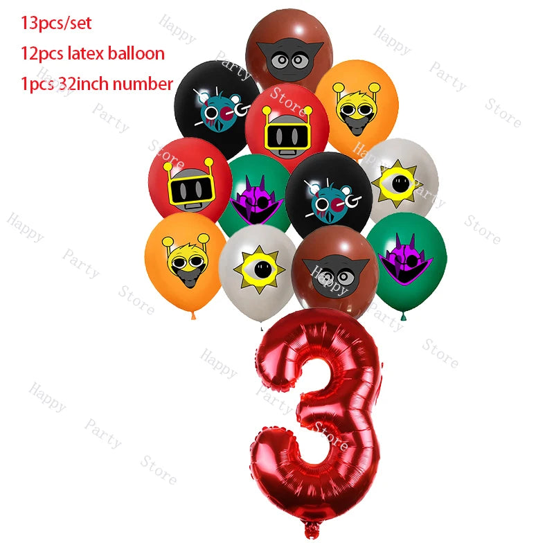 Incredibox Sprunki Birthday Party Decoration Sprunki Balloon Backdrop Cake Topper Split Sales Sprunki Birthday Party Supplies Good Vibrations