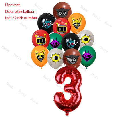 Incredibox Sprunki Birthday Party Decoration Sprunki Balloon Backdrop Cake Topper Split Sales Sprunki Birthday Party Supplies Good Vibrations