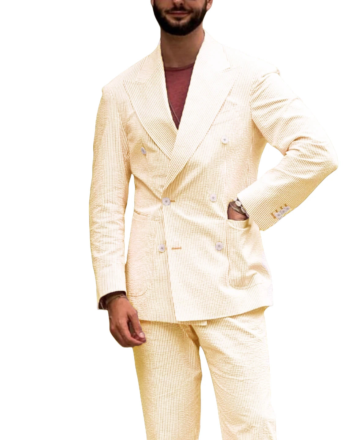 Men's Striped Suit Two Piece Suit Elegant Fashion Suit Business Casual Work Wear Party Dress Men's Commuter Wear Men's Clothing Good Vibrations