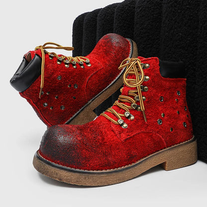 Boots Men High Top Boots High Quality Women Leather Shoes Fashion Outdoor Sneakers Men Lace Up Non-Slip Ankle Boots for Couple Good Vibrations