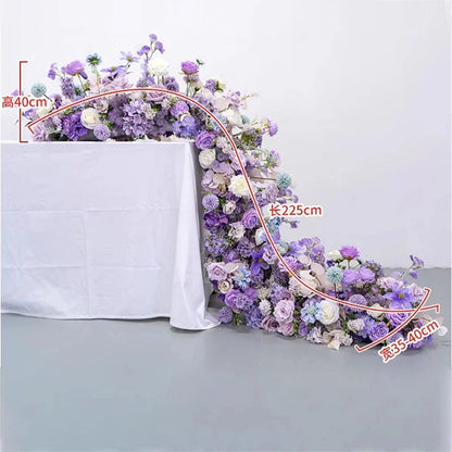 Purple Flower Arrangement Wedding Table Decor Floral Runner Artificial Flowers Row Event Party Backdrop Prop Window Display prop Good Vibrations