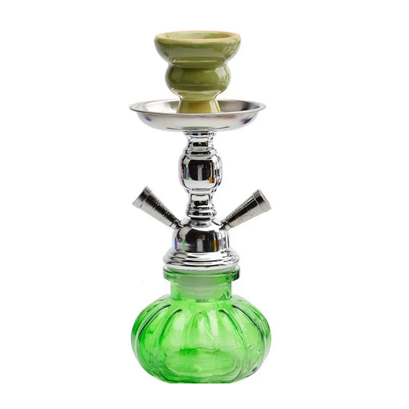 Small Glass Shisha Pipe Hookah Set with Green Base and Single Hose